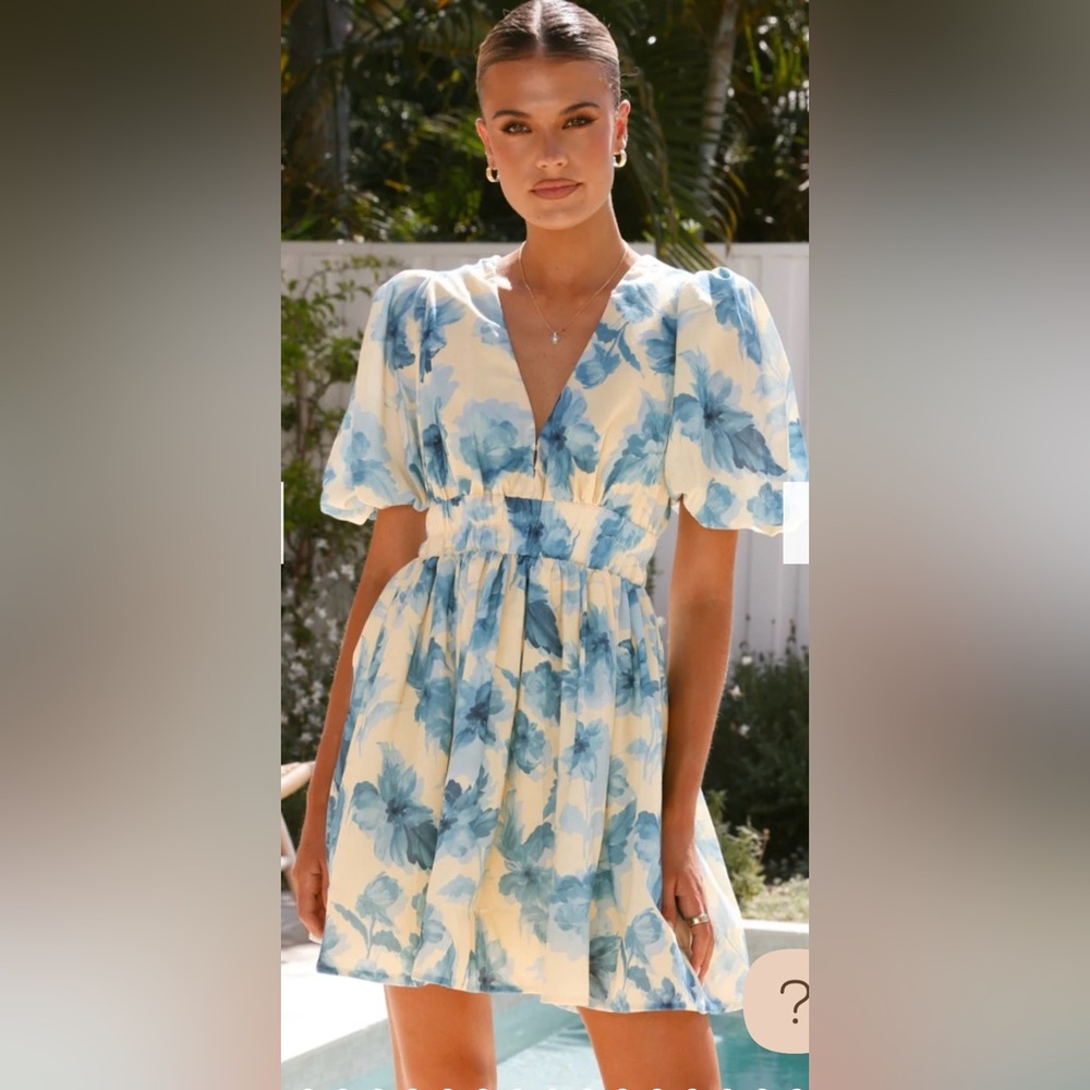 Floral Blue and Cream Dress